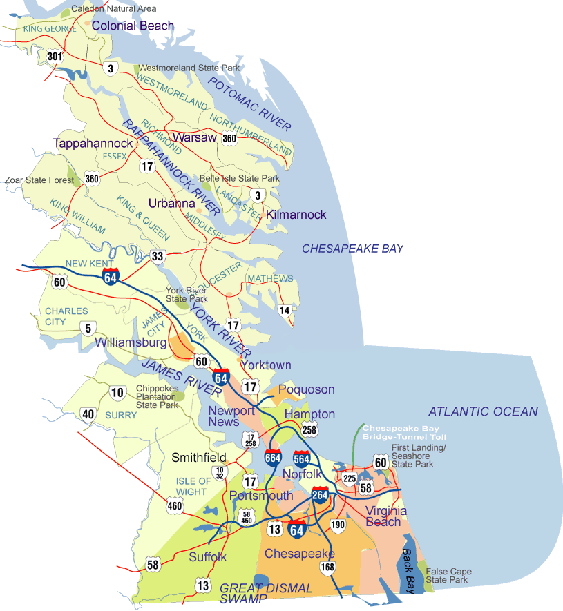 map of tidewater virginia