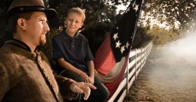 boy with civil war reenactor