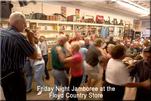People dancing to country music in the Floyd store